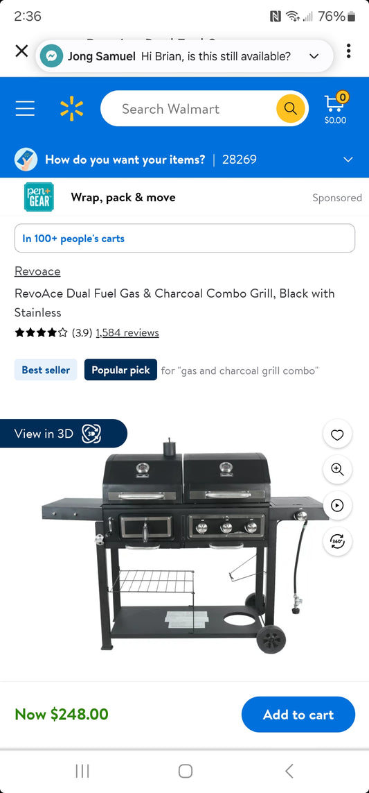 Dual Fuel Charcoal and 3 Burner Propane Grill.